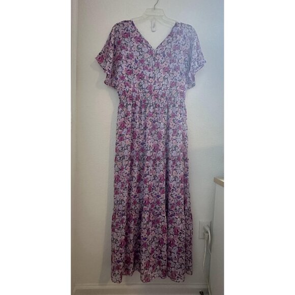 Rabbit Rabbit Designs Dress Womens 18 Purple Pink Floral S/S Maxi Boho‎ Fairy - Picture 5 of 11